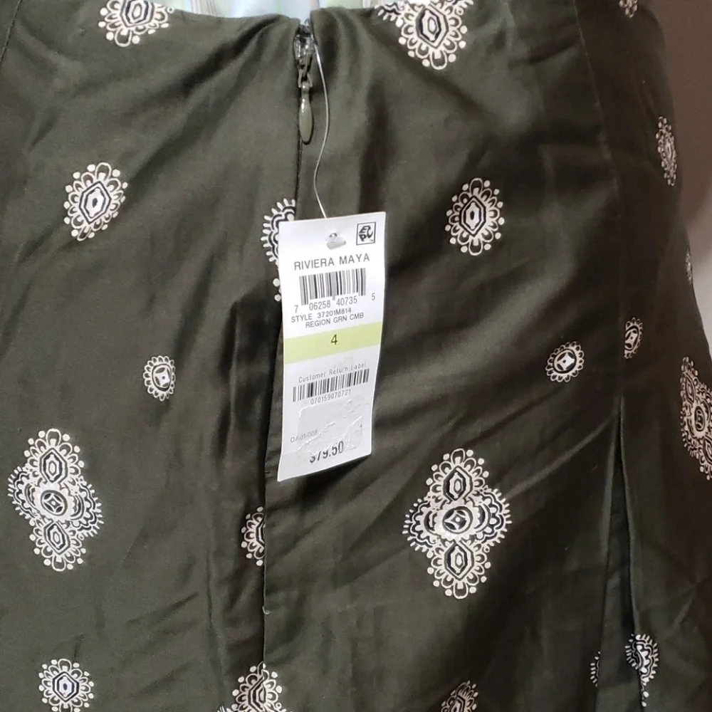 Charter club boho pattern green cream midi skirt - Picture 3 of 6